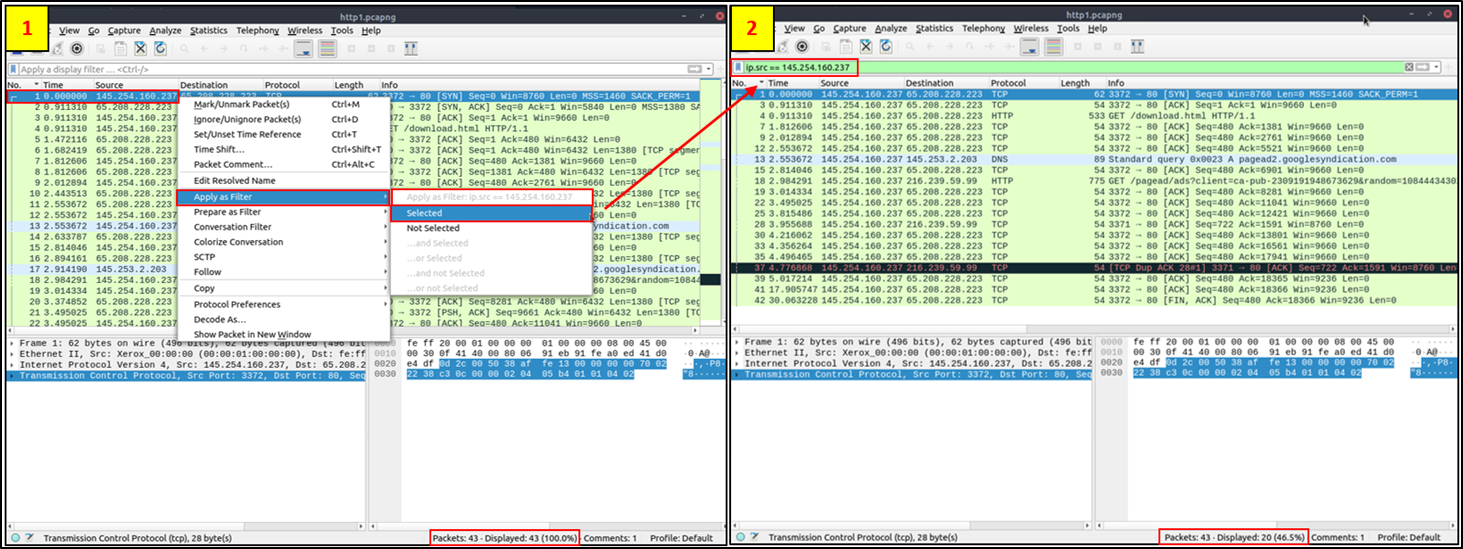 Wireshark - apply as filter