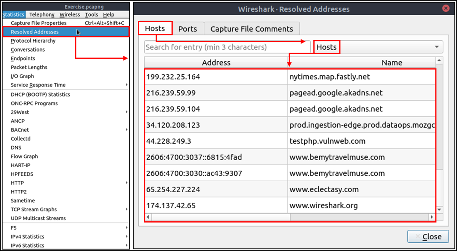 Wireshark - resolved addresses