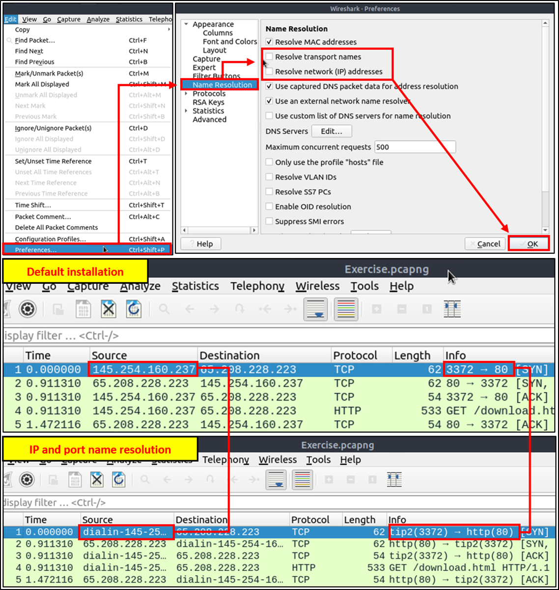 Wireshark - name resolution settings
