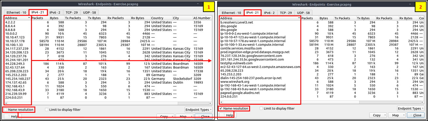 Wireshark - name resolution view