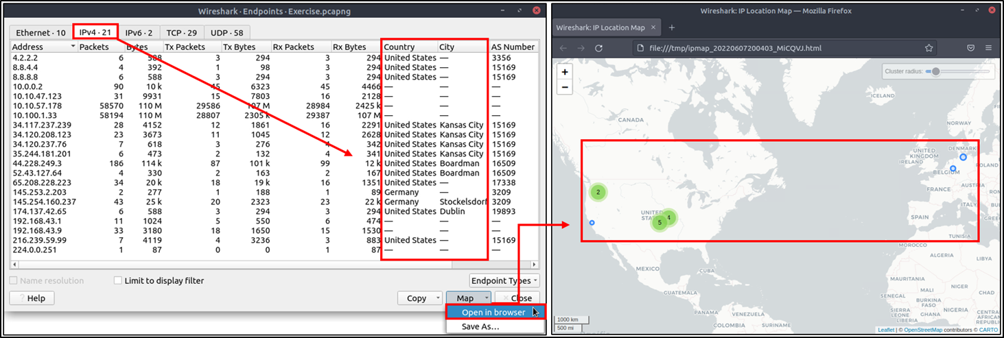 Wireshark - geoip map view