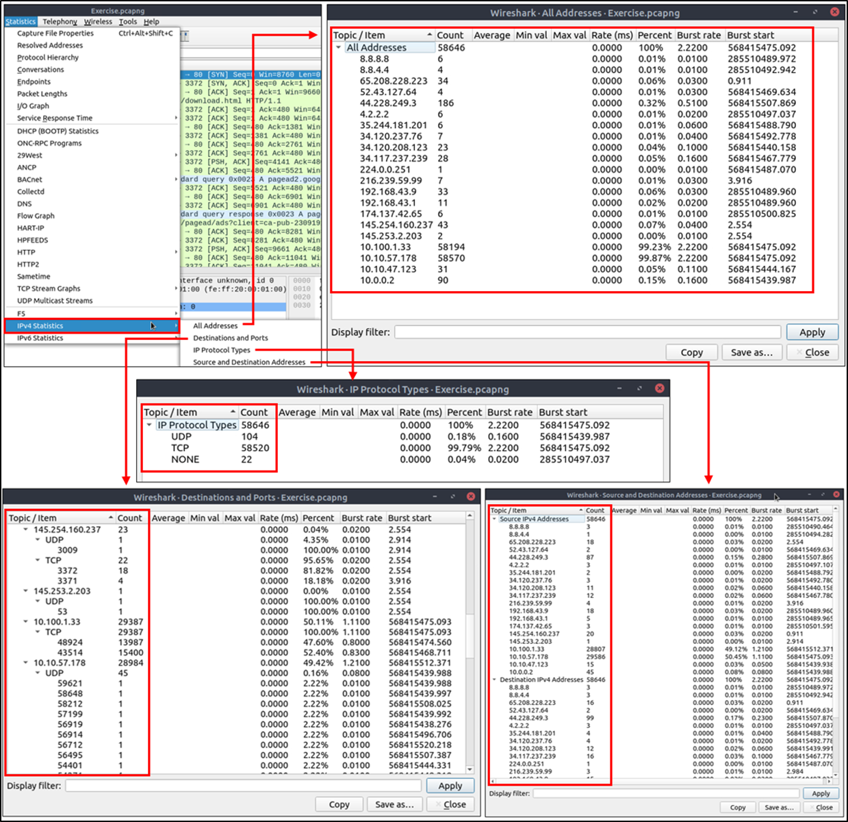 Wireshark - ipv4 and ipv6 statistics