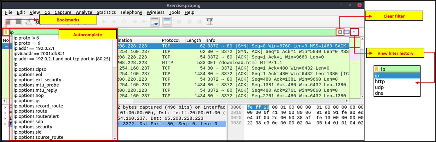 Wireshark - toolbar features