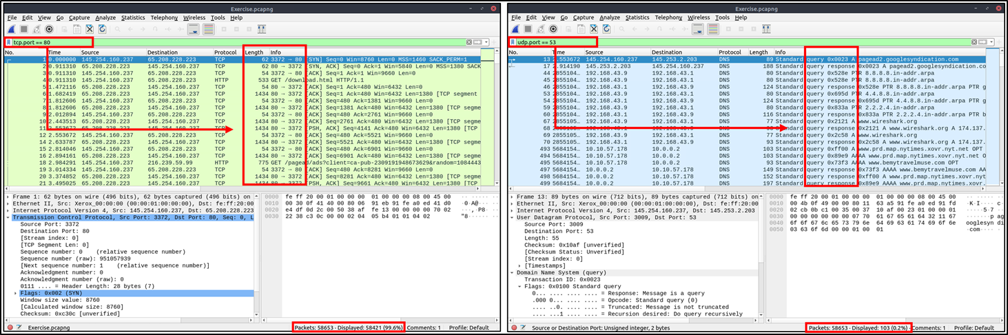 Wireshark - tcp and udp filters