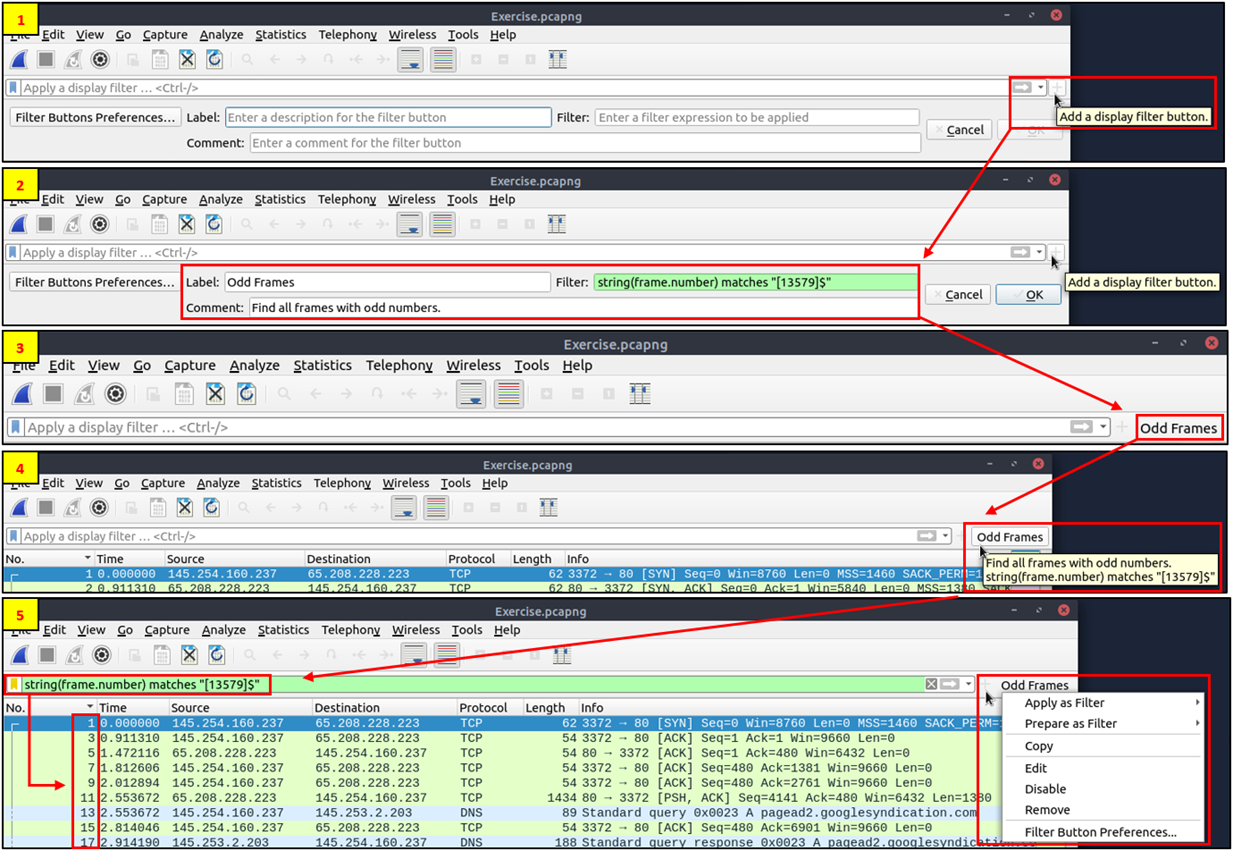 Wireshark - creating a filter button
