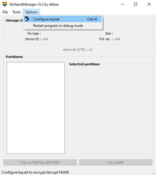 Options > Configure keyset