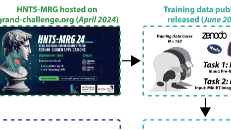 HNTS-MRG 2024 Challenge：是一个包含200个头颈癌病例的磁共振图像及其标注的公开数据集，旨在推动AI在头颈癌放射治疗自动分割领域的研究。