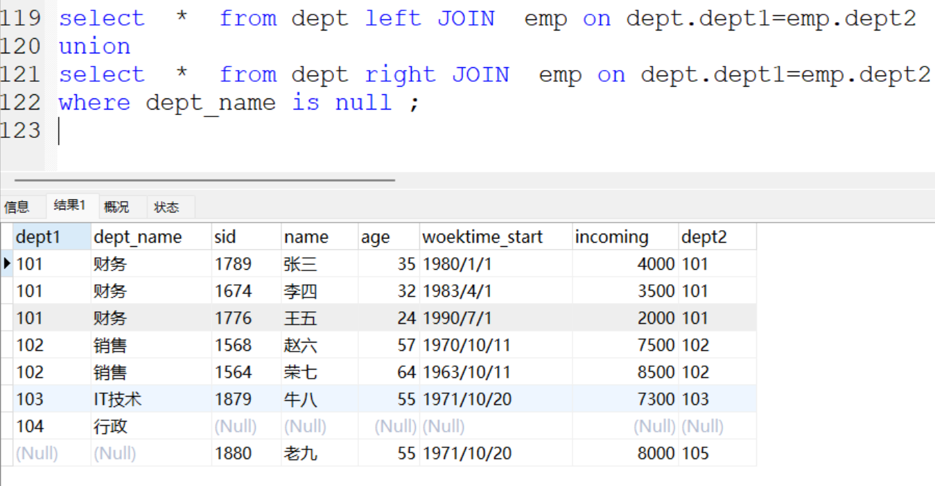 mysql多表