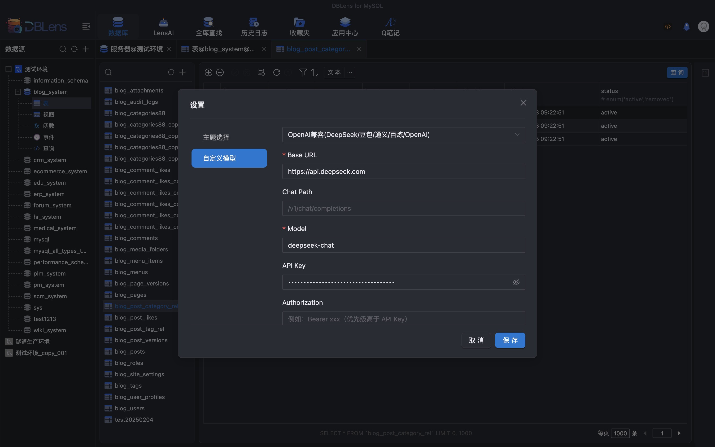 自定义模型设置