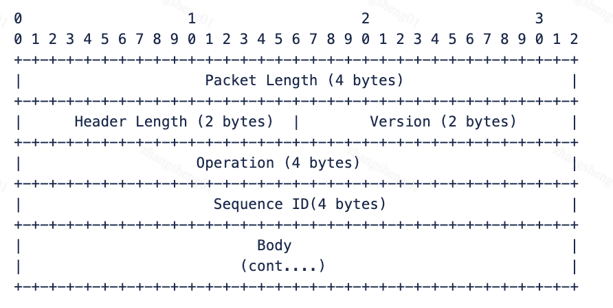 协议格式:基于websocket之上的应用层协议,所有字段 大端 对齐