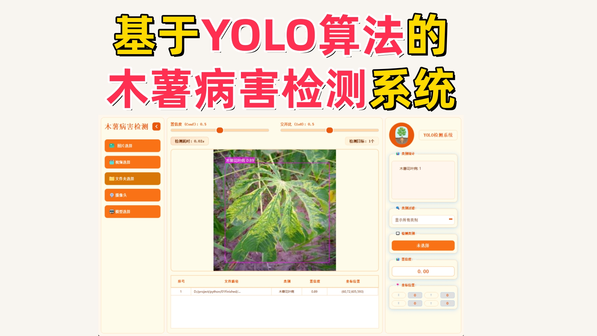 基于深度学习的木薯病害检测系统演示与介绍(YOLOv12/v11/v8/v5模型+Pyqt5界面+训练代码+数据集)