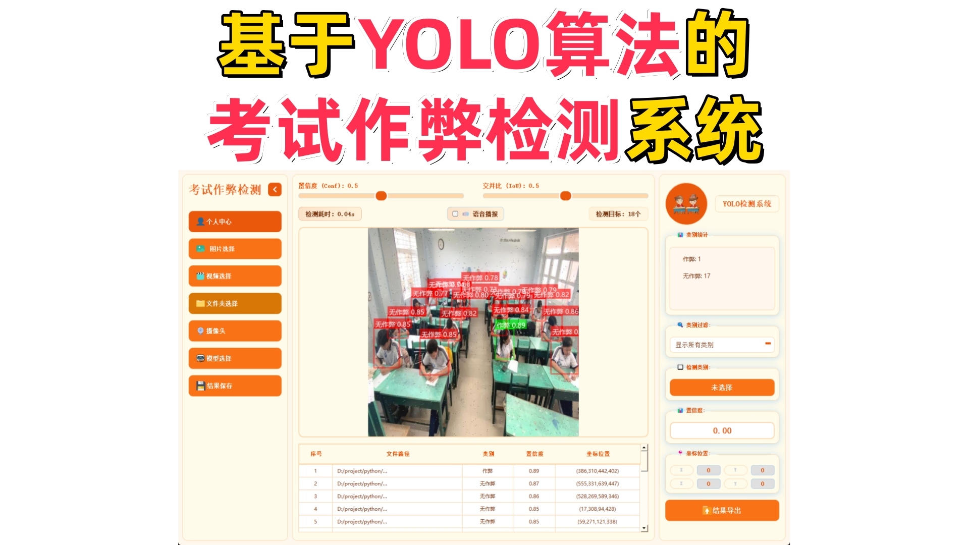 基于深度学习的考试作弊检测系统演示与介绍(YOLOv12/v11/v8/v5模型+Pyqt5界面+训练代码+数据集)