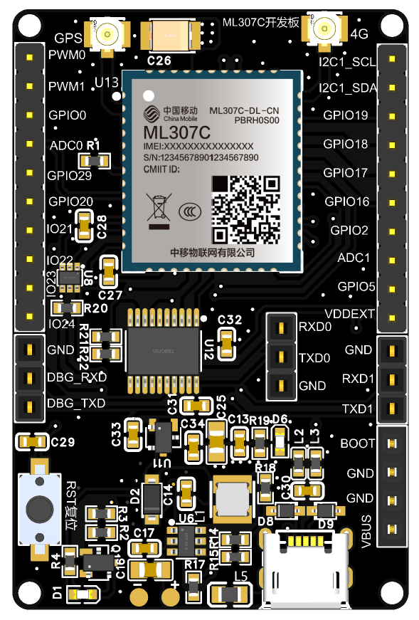 ML307C开发板正面图