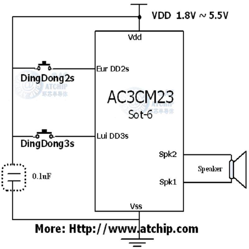 AC3CM23门铃叮咚声芯片接线图