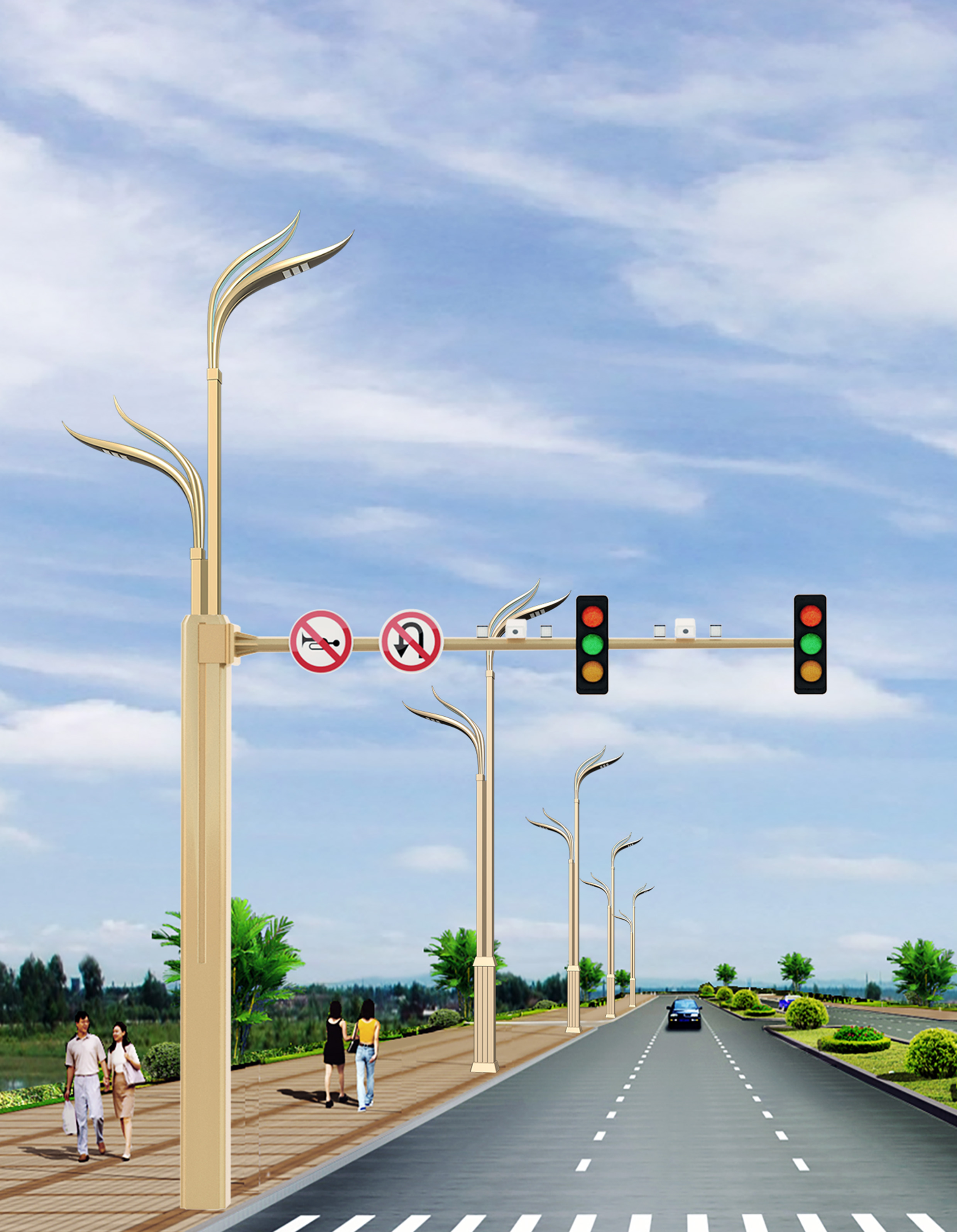 多功能综合杆在市政道路上的集成化应用实景