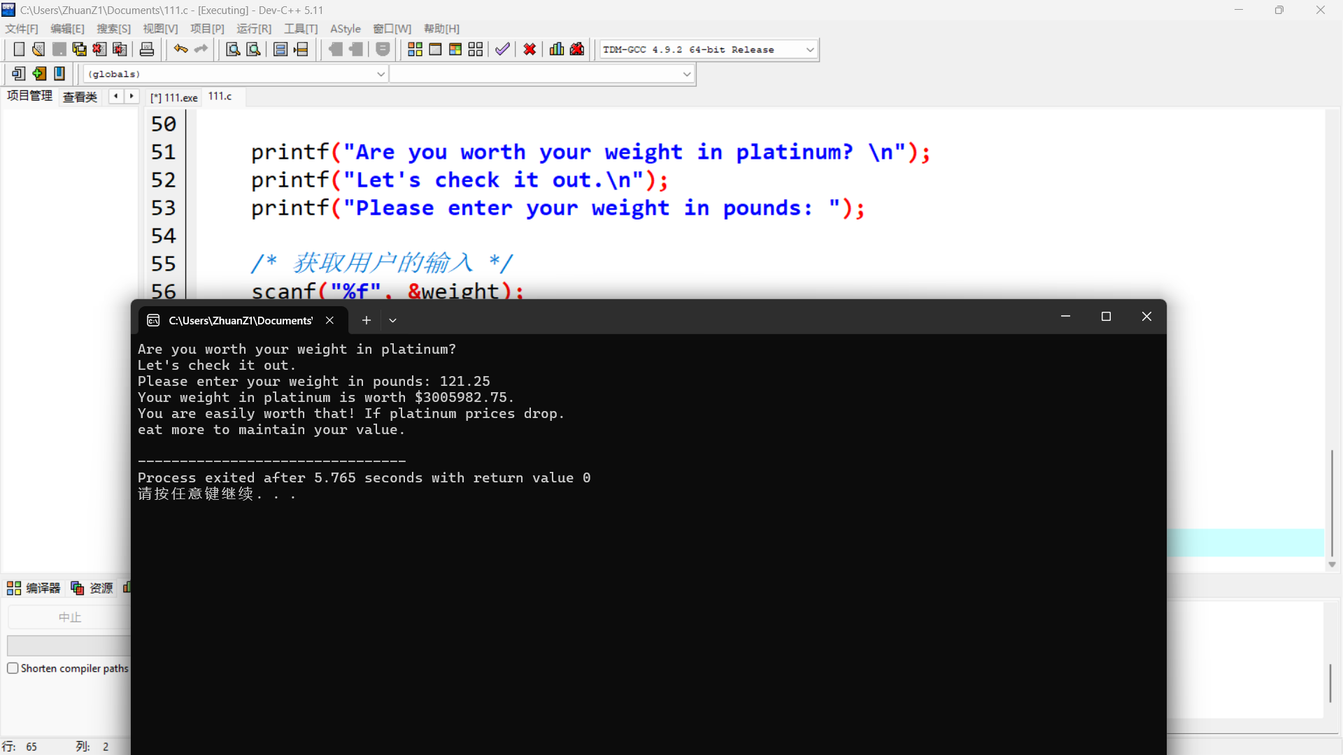 示例第一个程序运行结果