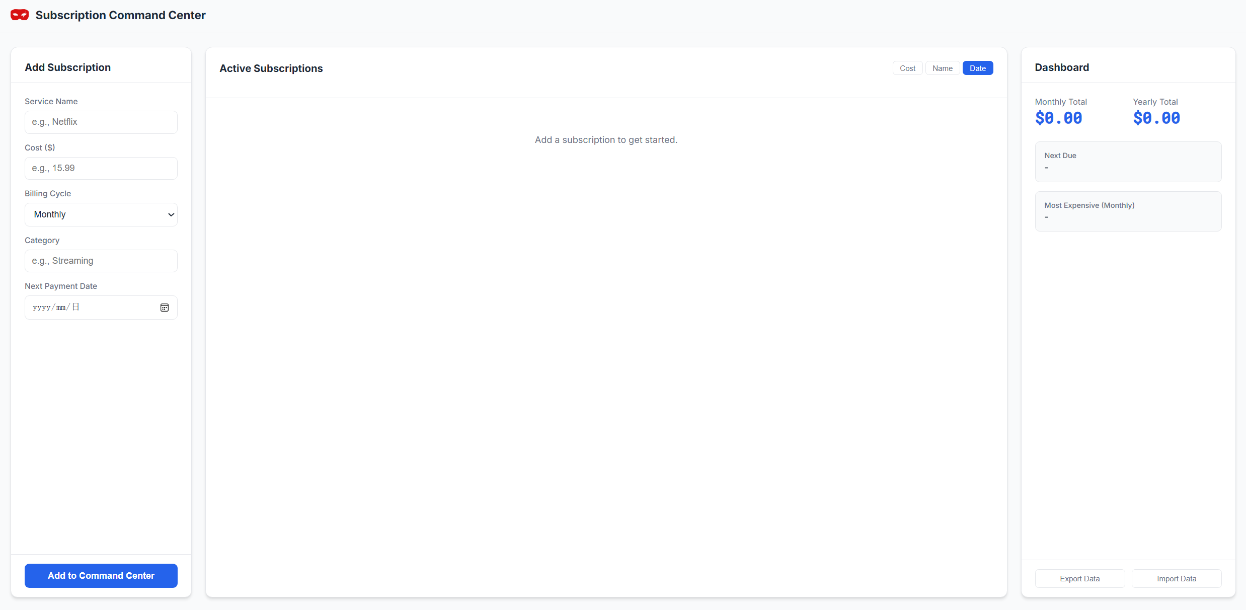 Subscription Command Center