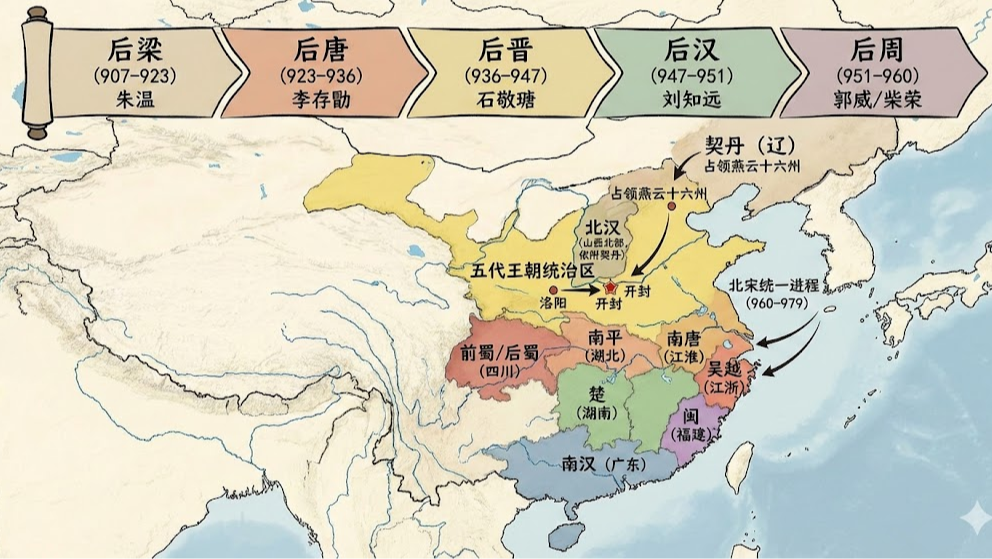 温故知新，历史概览 - 五代十国，北方走马灯，南方搞开发