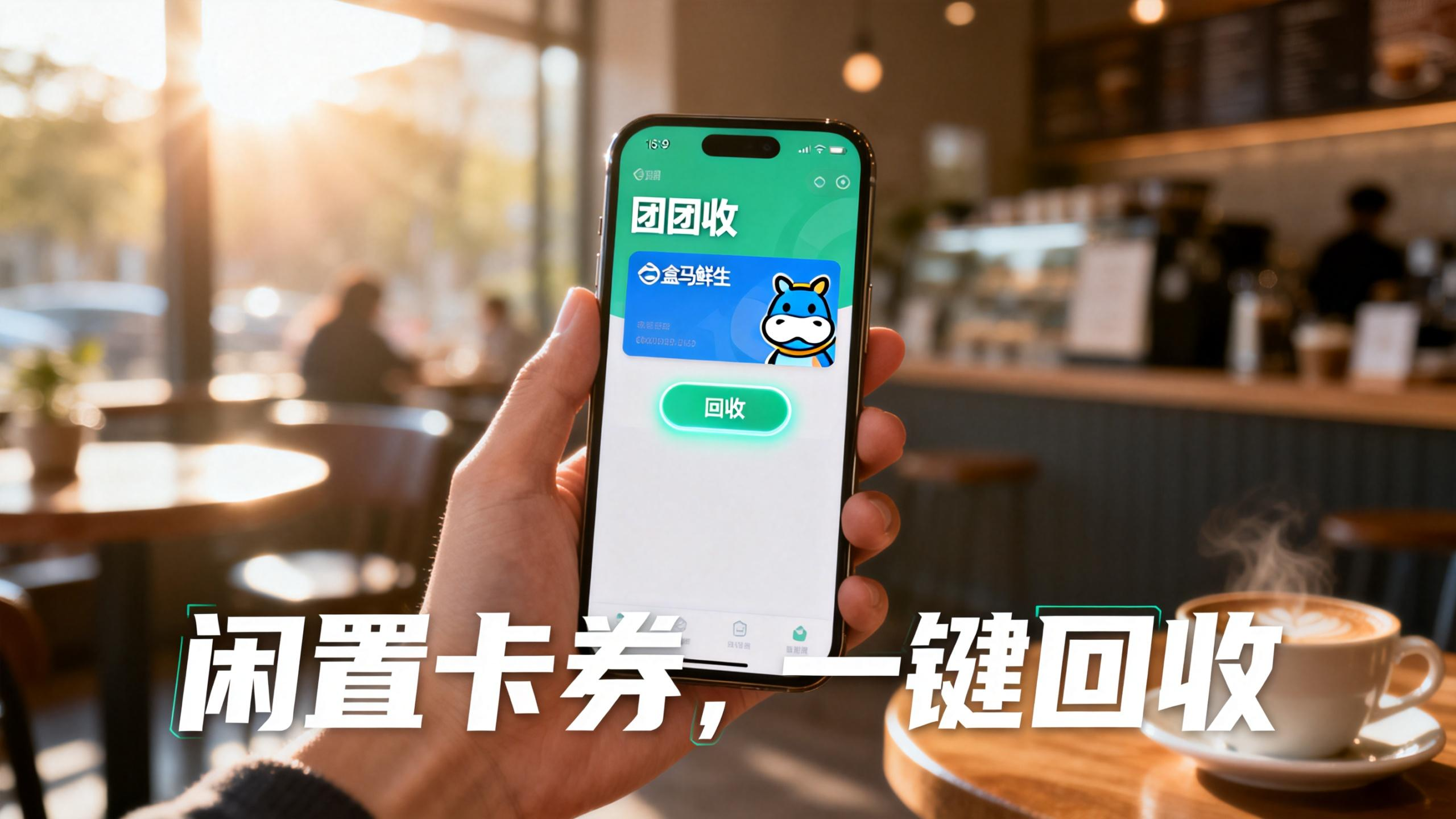 jimeng-2026-01-28-3351-“团团收”APP界面展示图,16_9横版。手机屏幕上显示“团团收”APP的主界面..