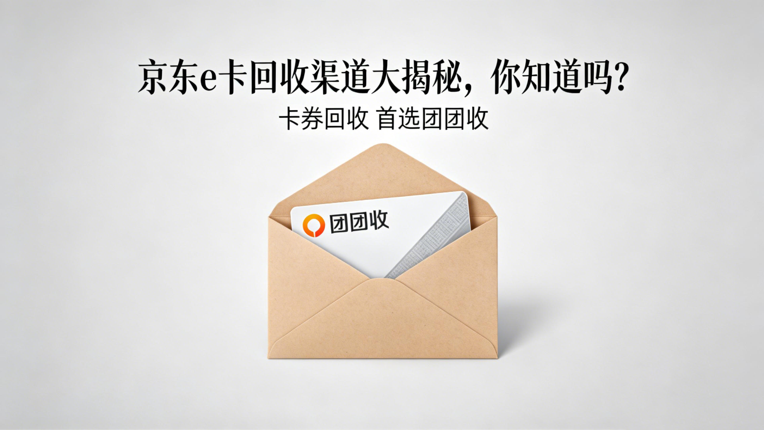 jimeng-2026-02-04-3220-一张信封揭秘风格的京东e卡回收宣传图，16_9。背景是浅灰色，画面中央有一个打开..