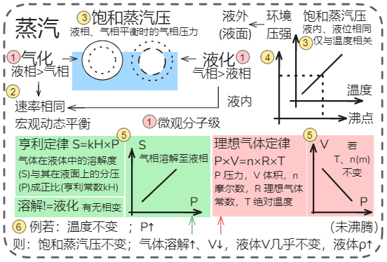 饱和蒸汽压 沸点 压力 气相 液相 气化 液化 亨利定律 理想气体定律