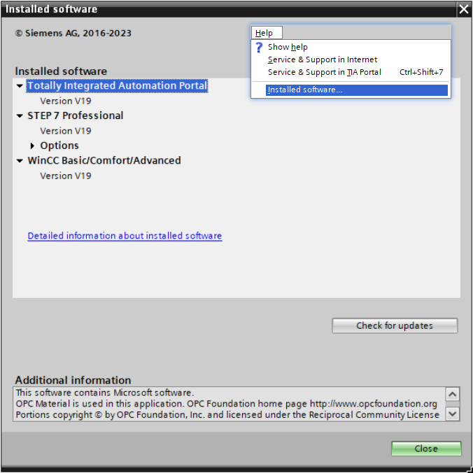TIA-Installed software