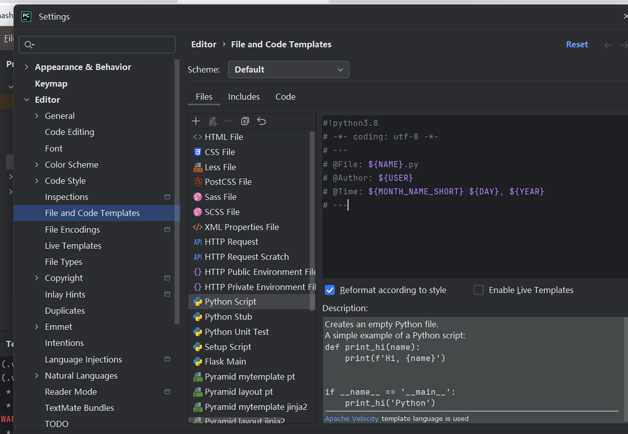 pyCharm 设置 签名，时间