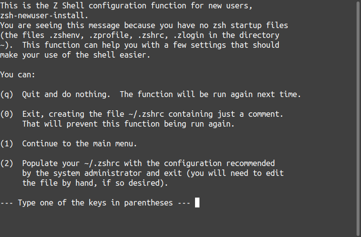 图 2:Zsh 的配置引导界面