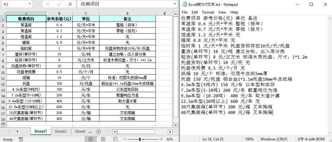 Python 实现Excel和TXT文本格式之间的相互转换