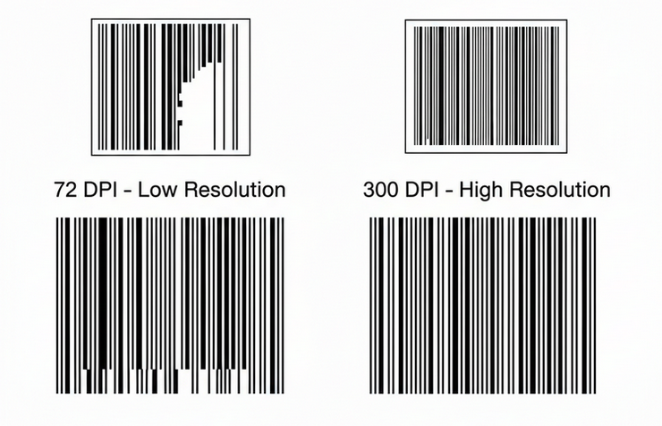 低分辨率条形码和高分辨率条形码对比