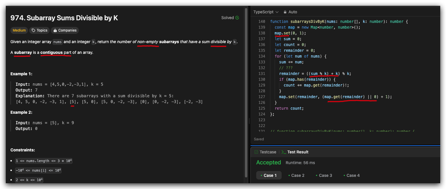 LeetCode 974 Subarray Sums Divisible by K All In One