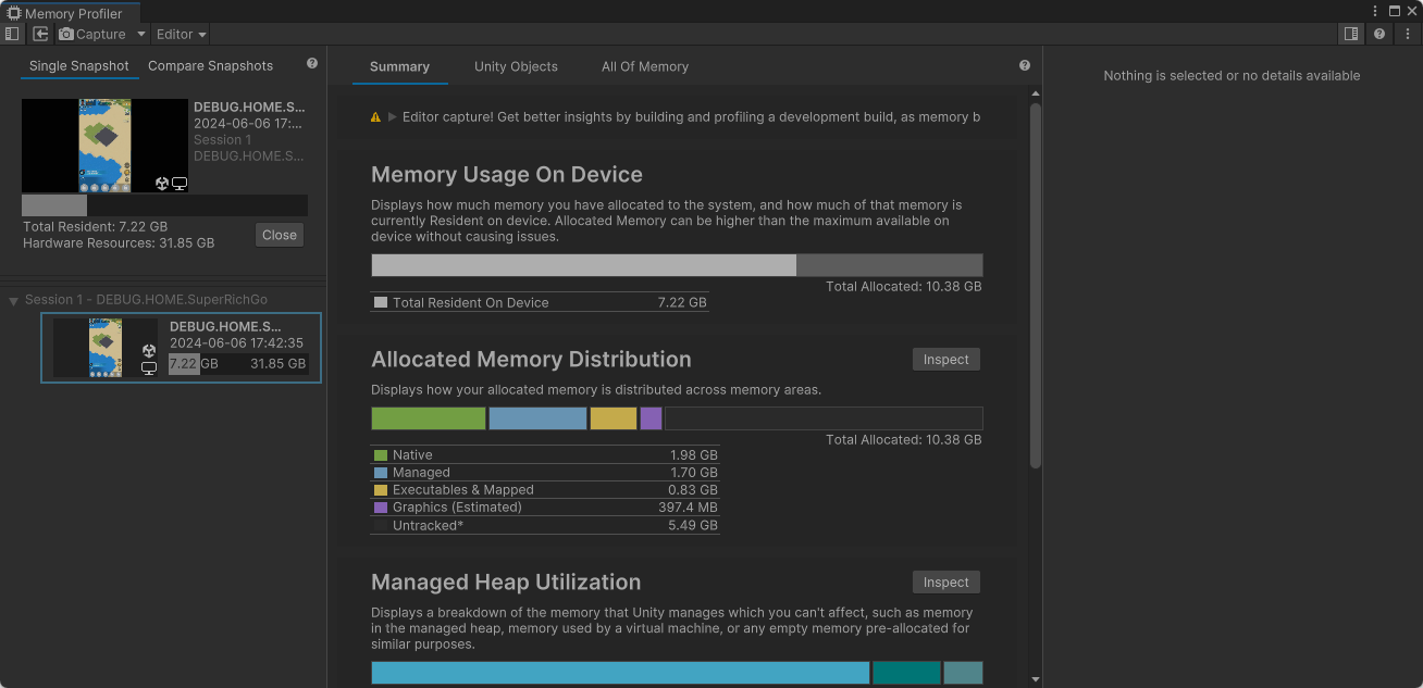 Unity Memory Profiler 内存分析