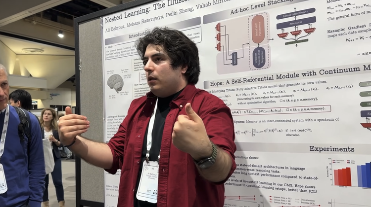 Ali Behrouz 在 NeurIPS 2025 现场讲解 Nested Learning。