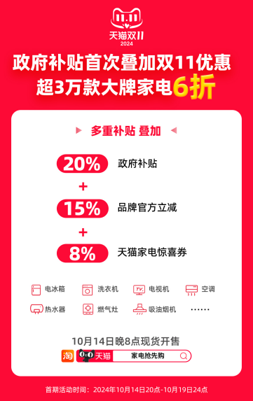 激发家电以旧换新消费，双 11 天猫联合品牌投入 60 亿元加码补贴