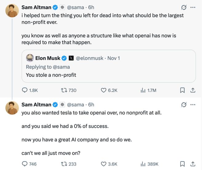 “硅谷甄嬛传”狗血续集：奥特曼优雅挑衅马斯克狠狠回击