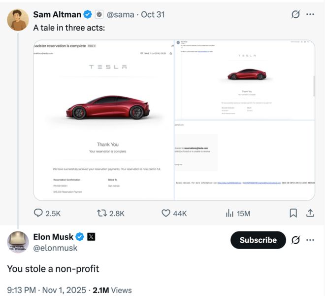 “硅谷甄嬛传”狗血续集：奥特曼优雅挑衅马斯克狠狠回击