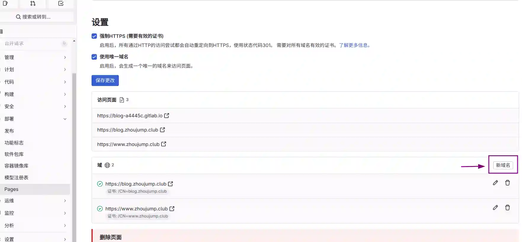 点击新域名按钮